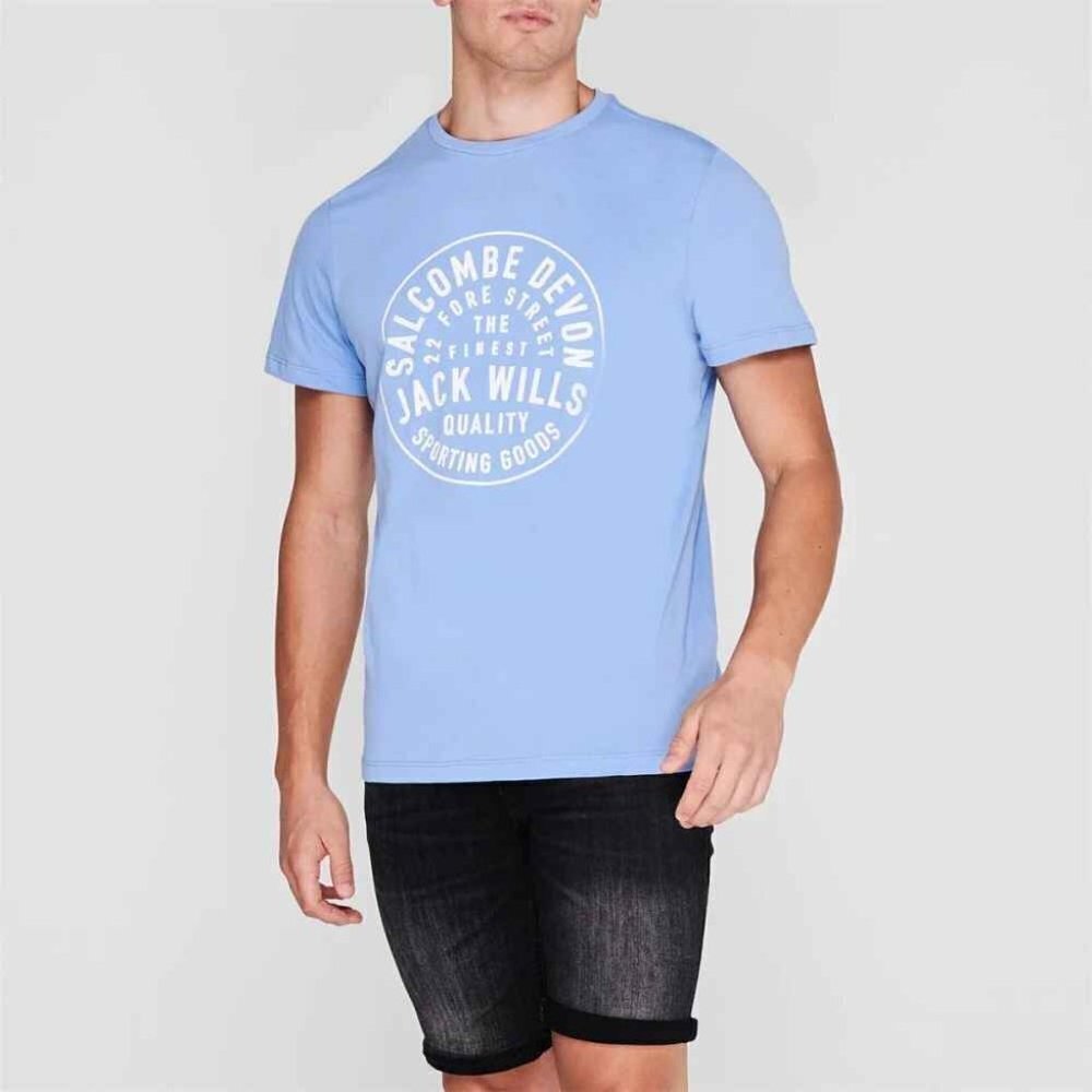 NEW JACK WILLS Men's Cornhill Logo Short Sleeve Tee Blue Classic Fit